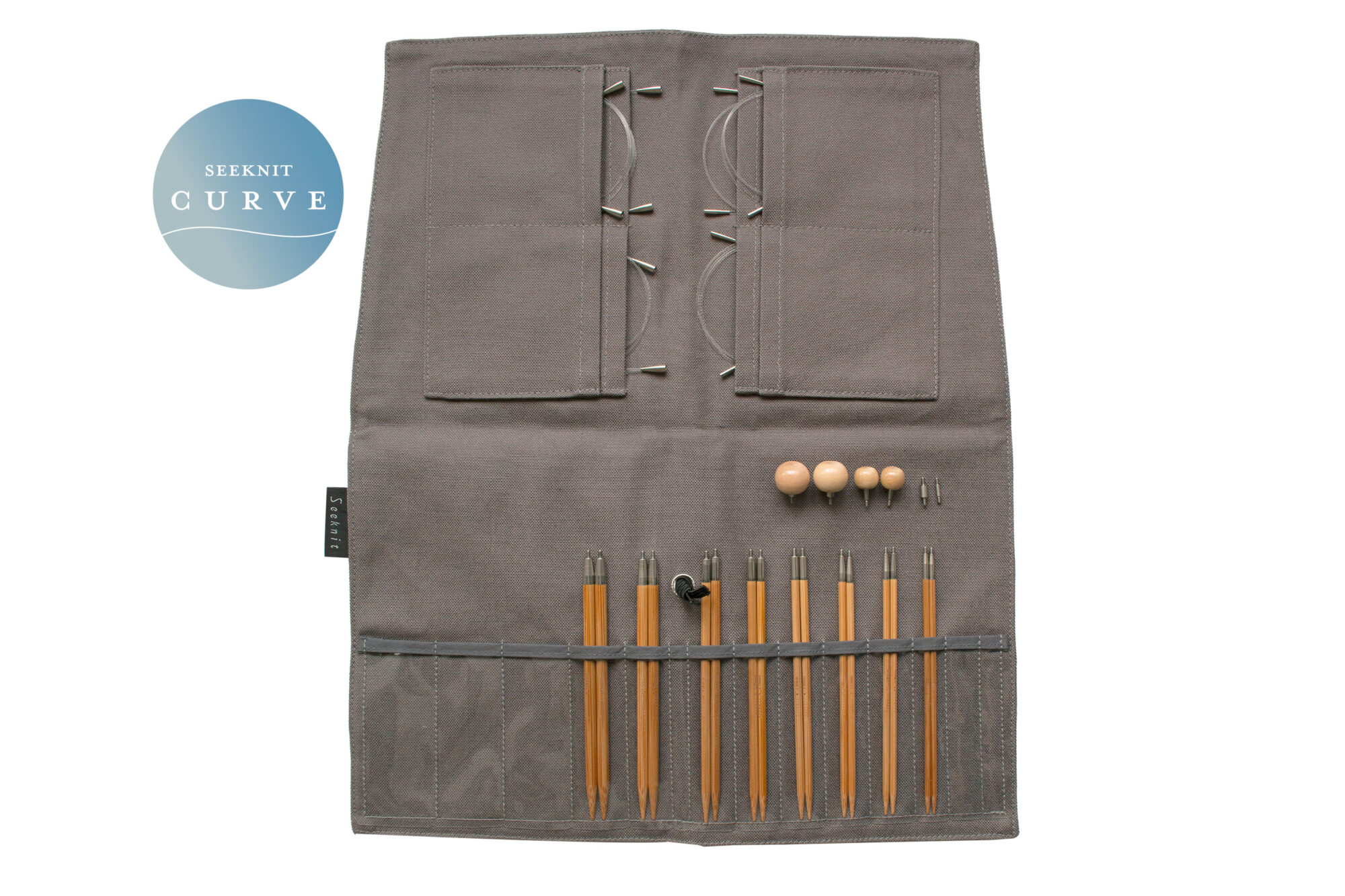 Bộ kim đan vòng thay dây bằng tre Seeknit Curve Koshitsu IC 12.5 cm / 5" First set / Seeknit Case 2 Dark Gray 60248